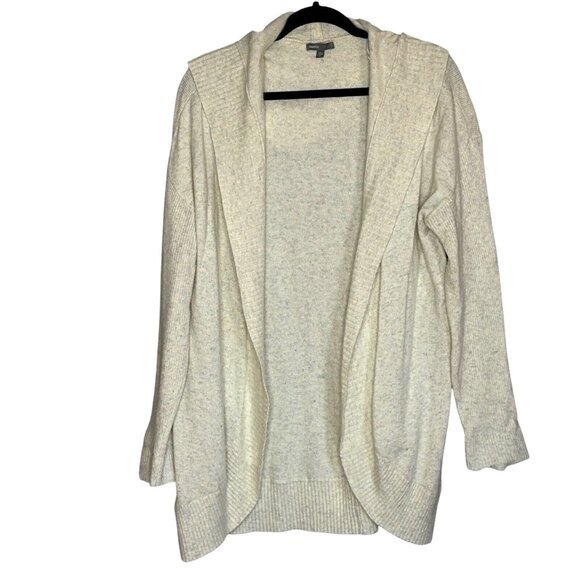 Womens Gap Body Cardigan Sweater Open Front Hood Ivory Light Gray Long Soft Sz L - Picture 1 of 6